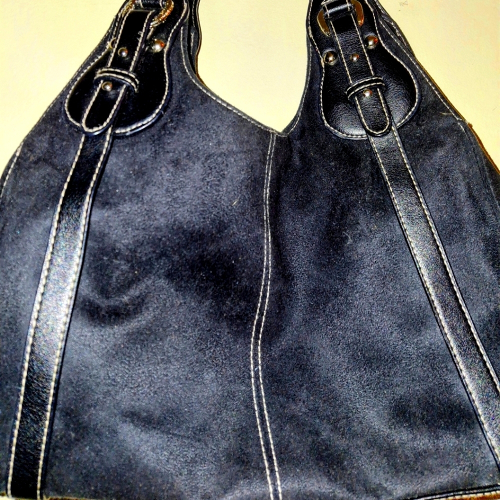 ST.JOHNS BAY, BLACK LEATHER HANDBAG